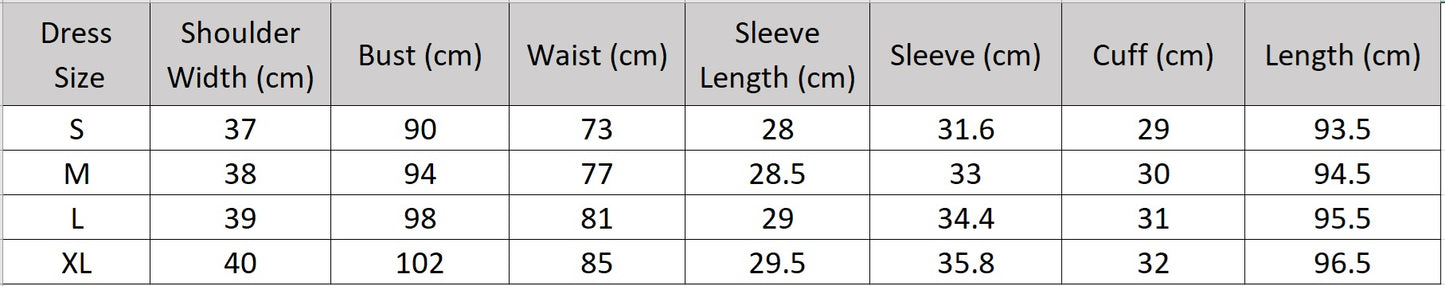 Women's size chart for a Mid-calf flared wrap dress in 100% Mulberry silk crepe de Chine in Highland Heather. Features a wrap bodice, flounce cuff sleeves, and wave-curved flounces. — From Borcelleclothes.