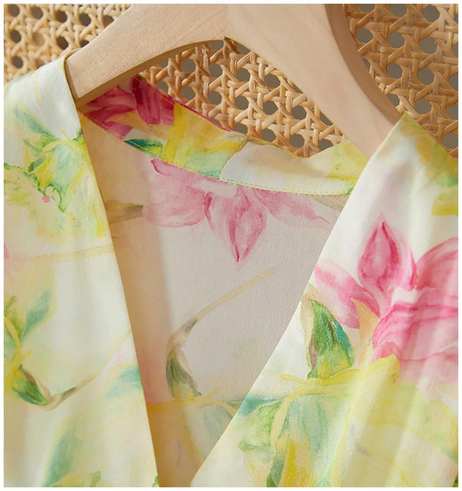 Detailed shot of the structured, continuous-cut framed collar on the Magnolia in May Mulberry silk dress — From Borcelleclothes.
