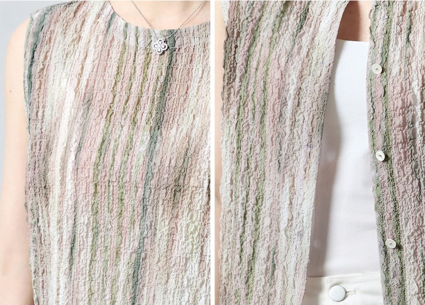 Two-way styling comparison showing front-to-back silk blouse worn with buttons forward and at the back — From Borcelleclothes.