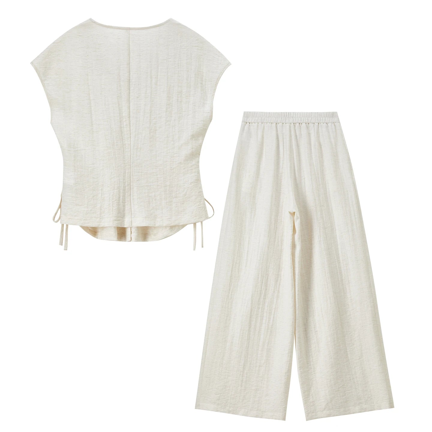 Back view of the coordinated set laid flat, highlighting the elasticated waistband and clean finish. — From Borcelleclothes.