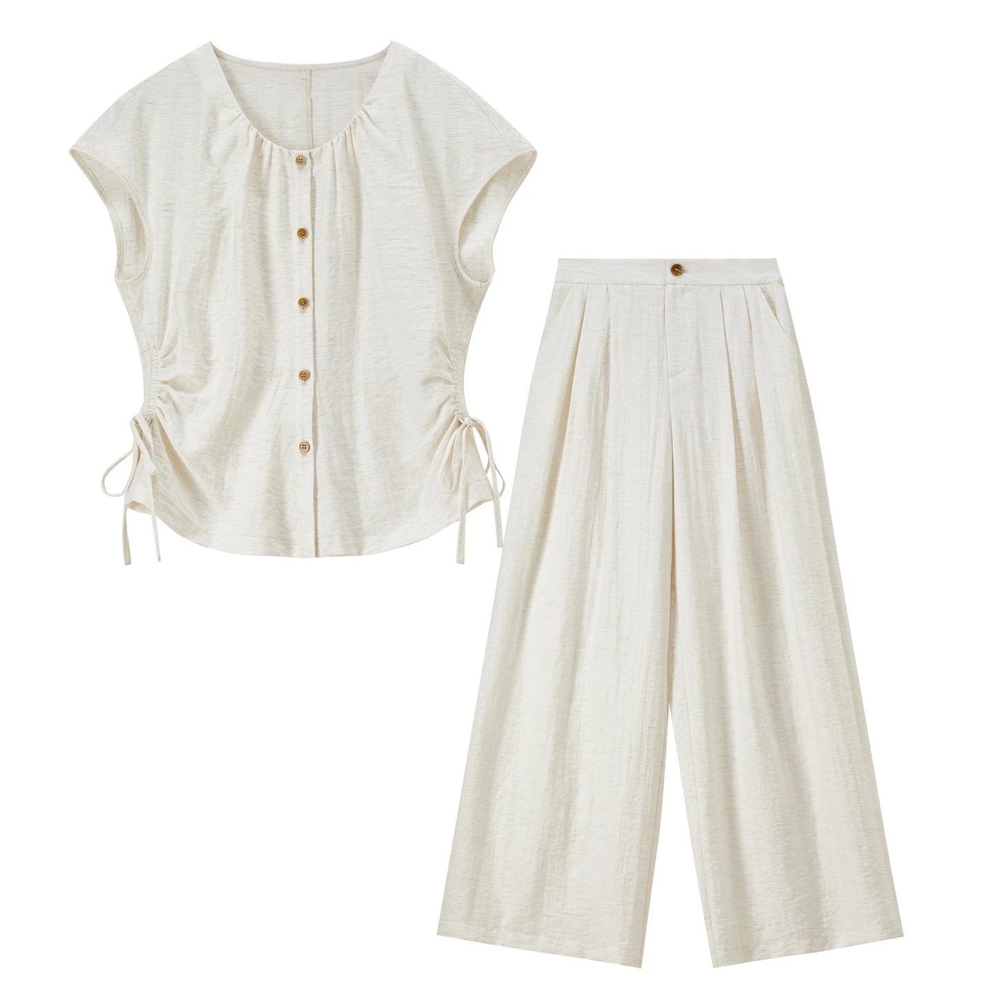 Professional front view of the Ether de Marbre set laid flat, showing the symmetry and design details. — From Borcelleclothes.