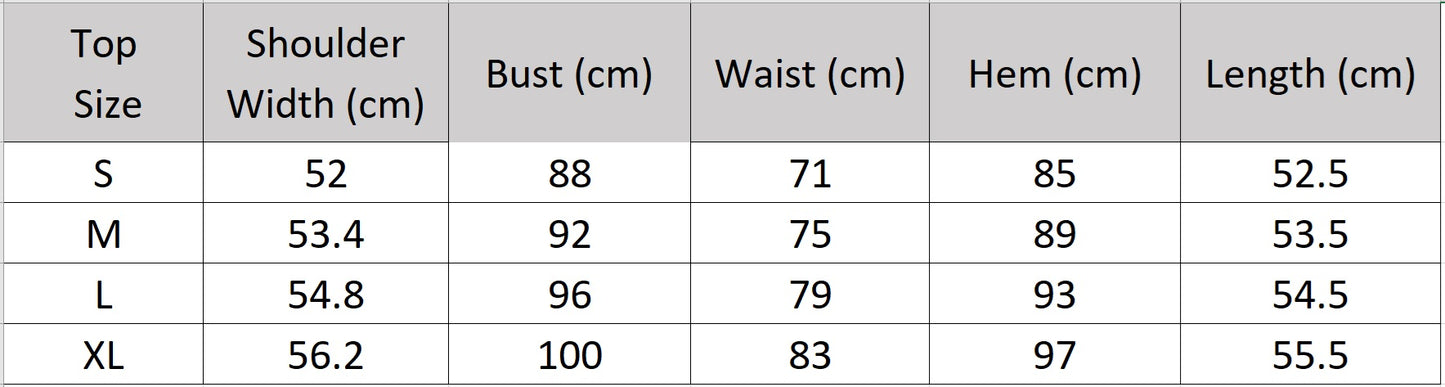 Detailed size guide and measurements for the gathered crinkled viscose top. — From Borcelleclothes.