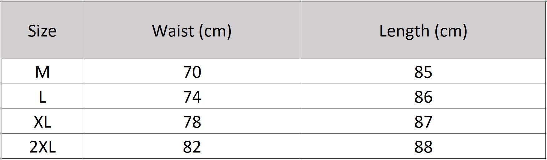 Women's size chart for a high-waisted midi skirt designed with a structured Mulberry silk jacquard foundation, a buttoned decorative front placket, and gathered side georgette panels. — From Borcelleclothes.