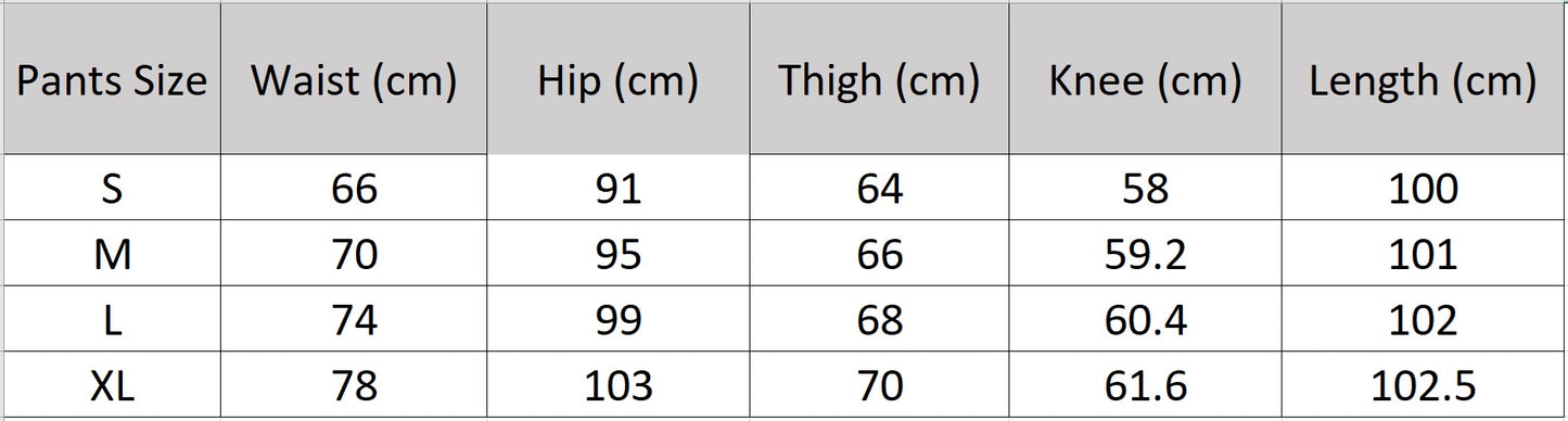 Detailed size chart for the Gris Phénix straight-cut trousers, ensuring a perfect balance for every woman — From Borcelleclothes.