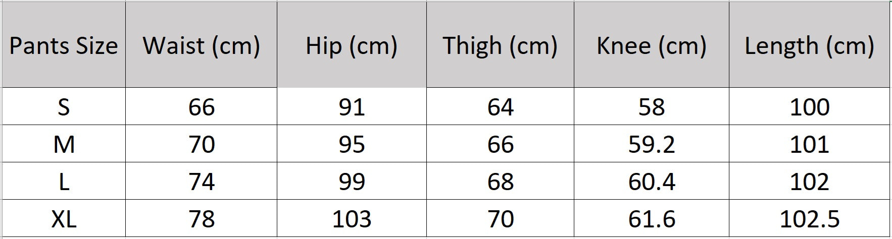 Detailed size chart for the Gris Phénix straight-cut trousers, ensuring a perfect balance for every woman — From Borcelleclothes.
