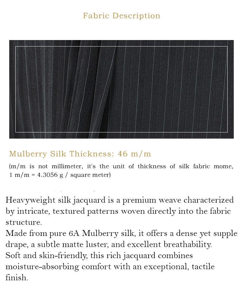 Close-up of the luxurious draping and texture of women's pinstripe silk trousers — From Borcelleclothes.