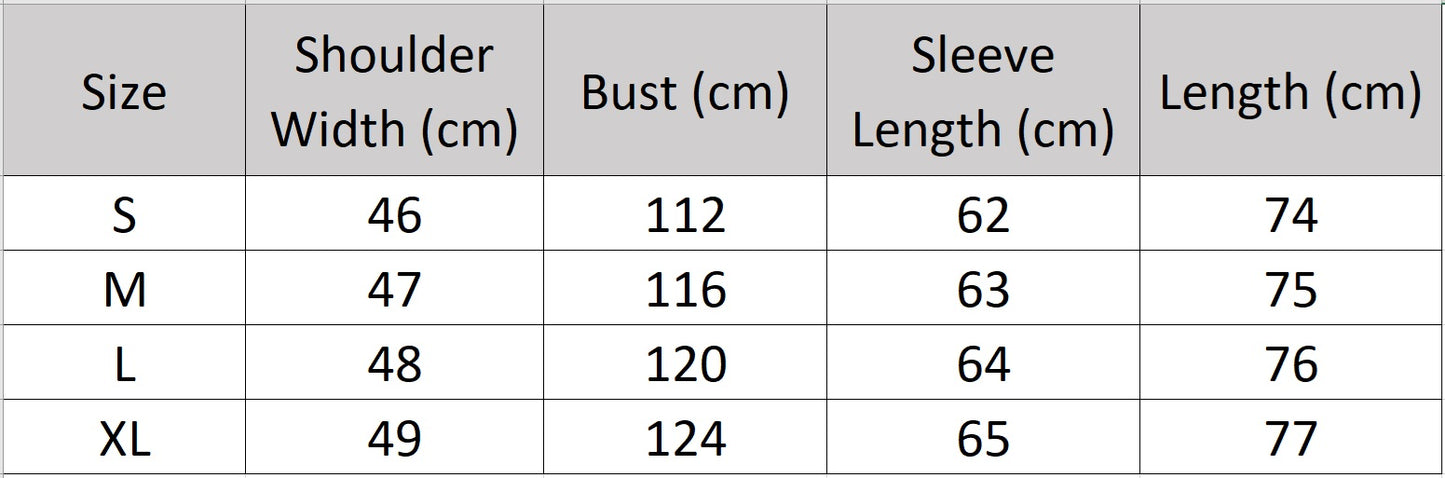 Women's size chart for a reversible shearling coat with hood, crafted from Lacaune lamb, featuring the short coiled texture, shown in Night Swirling — From Borcelleclothes.