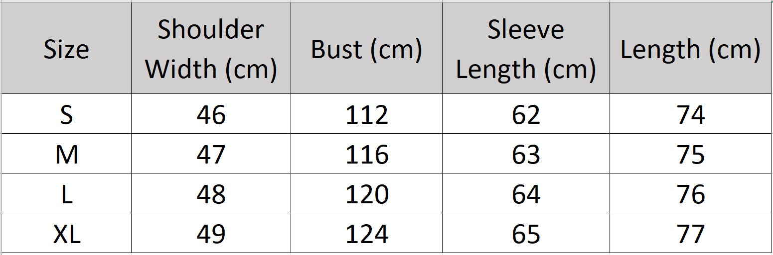 Women's size chart for a reversible shearling coat with hood, crafted from Lacaune lamb, featuring the short coiled texture, shown in Night Swirling — From Borcelleclothes.
