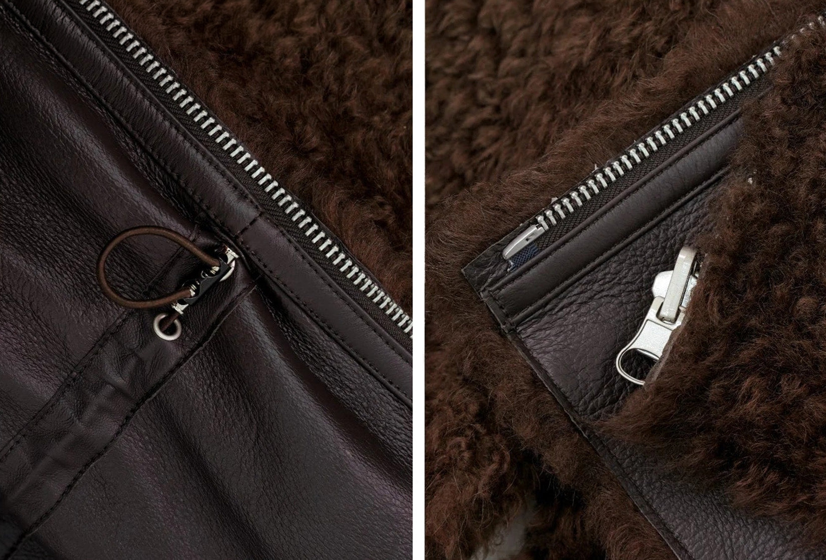 Waist cord and zipper puller collage, Toffee Bloom coat, leather side — From Borcelleclothes.