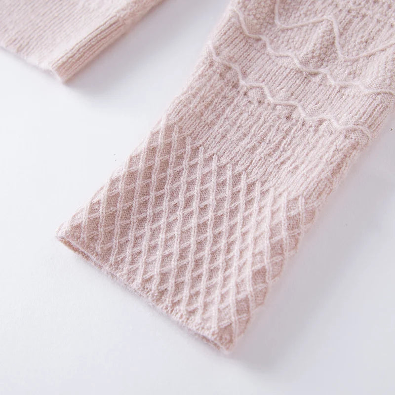 Diamond lattice cuff detail — Jacquard Cashmere Blend Sweater in French Romance — From Borcelleclothes.