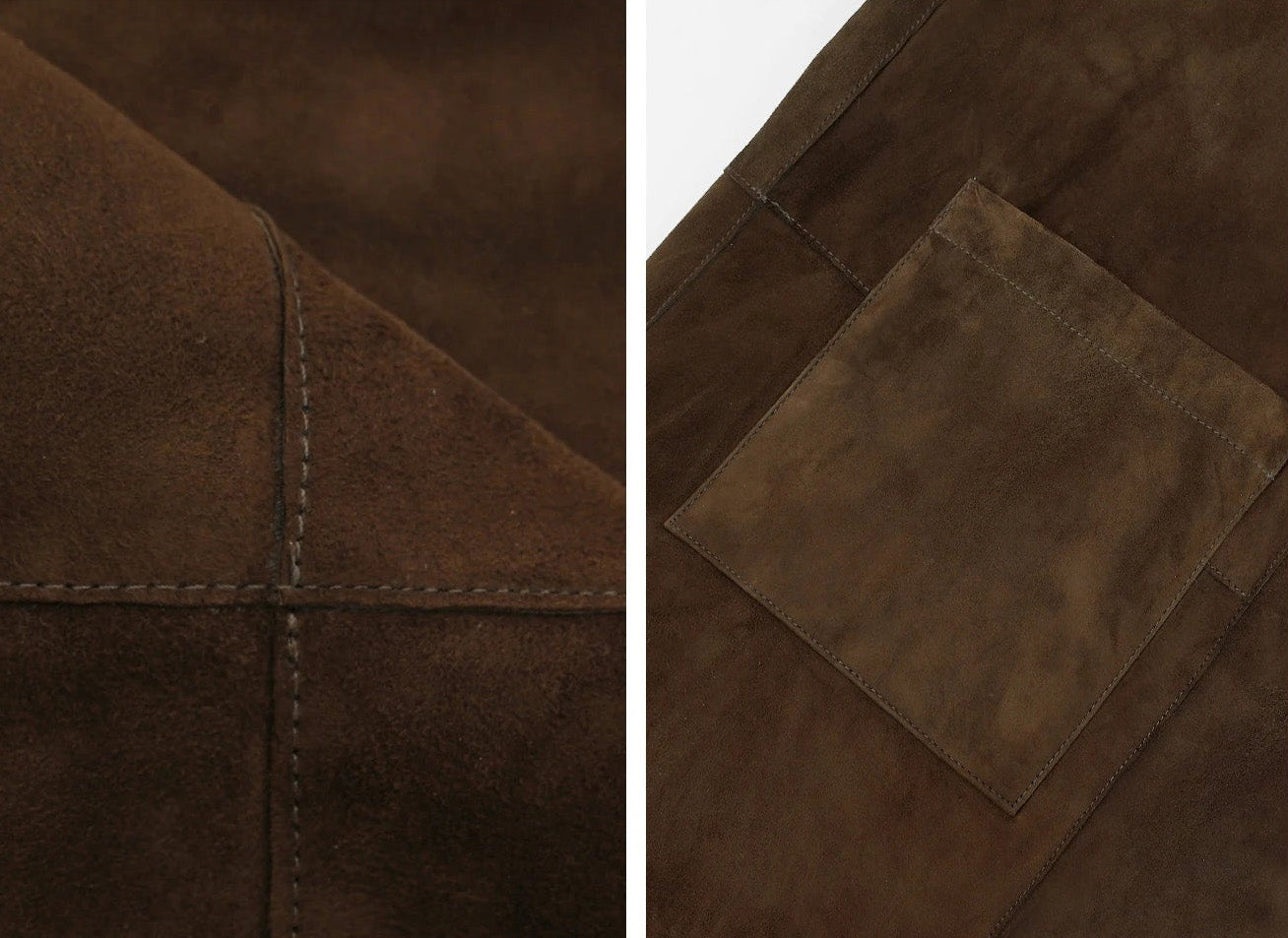 Collage highlighting seams and side pocket construction of goatskin jacket — From Borcelleclothes.
