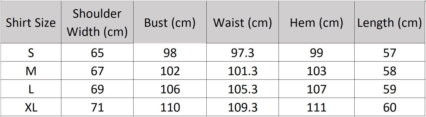 Detailed size guide for the women’s oversized kimono shirt — From Borcelleclothes.
