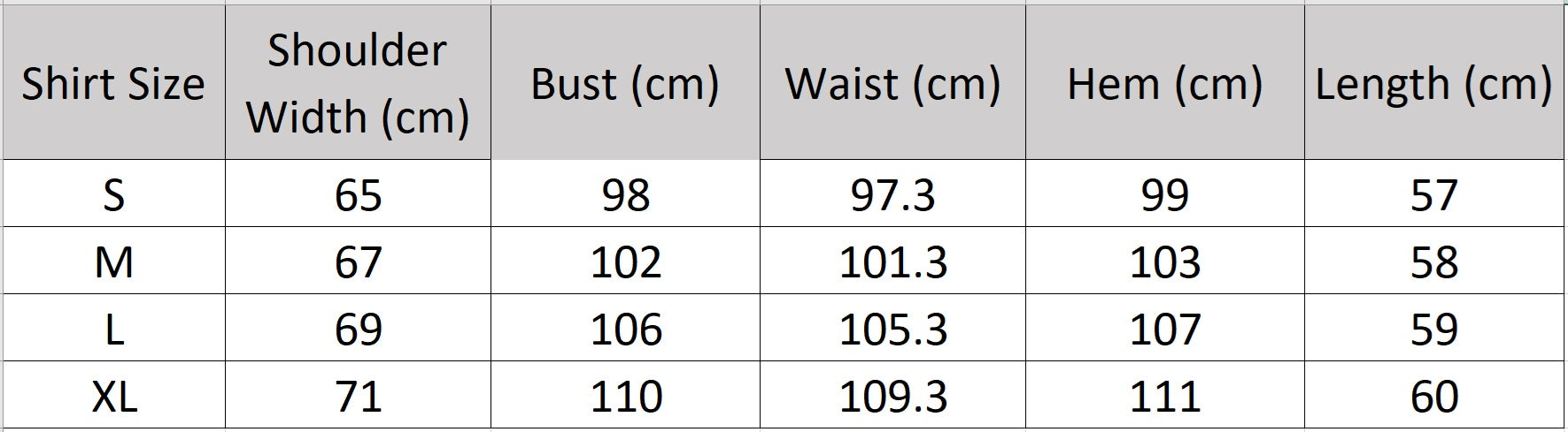 Detailed size guide for the women’s oversized kimono shirt — From Borcelleclothes.