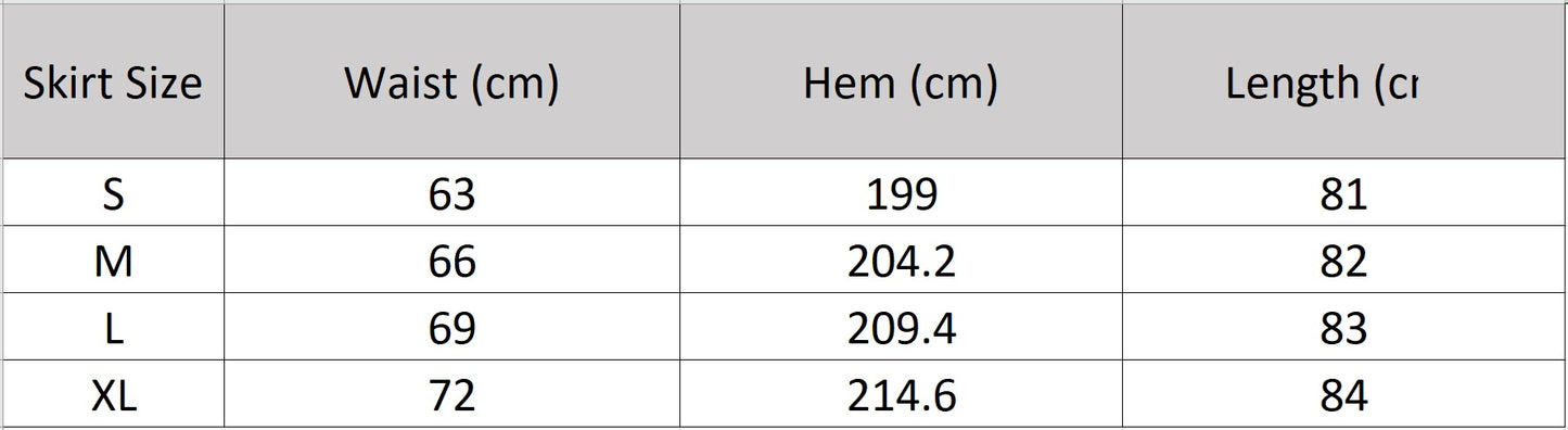 Accurate size measurements for the flared midi skirt — From Borcelleclothes.