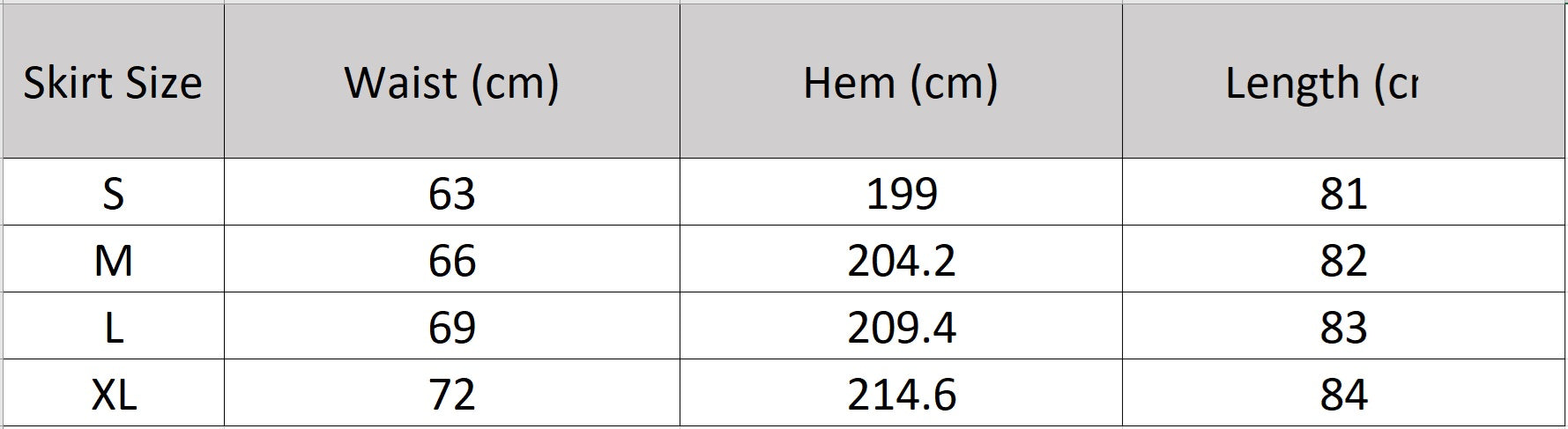 Accurate size measurements for the flared midi skirt — From Borcelleclothes.