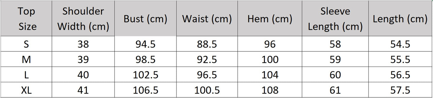 Detailed size guide and measurements for the origami-knot knit top. — From Borcelleclothes.