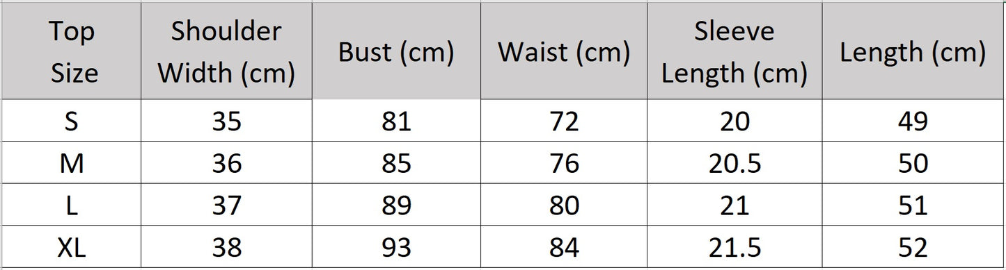 Detailed size chart for the slim-fit ribbed knit top — From Borcelleclothes.