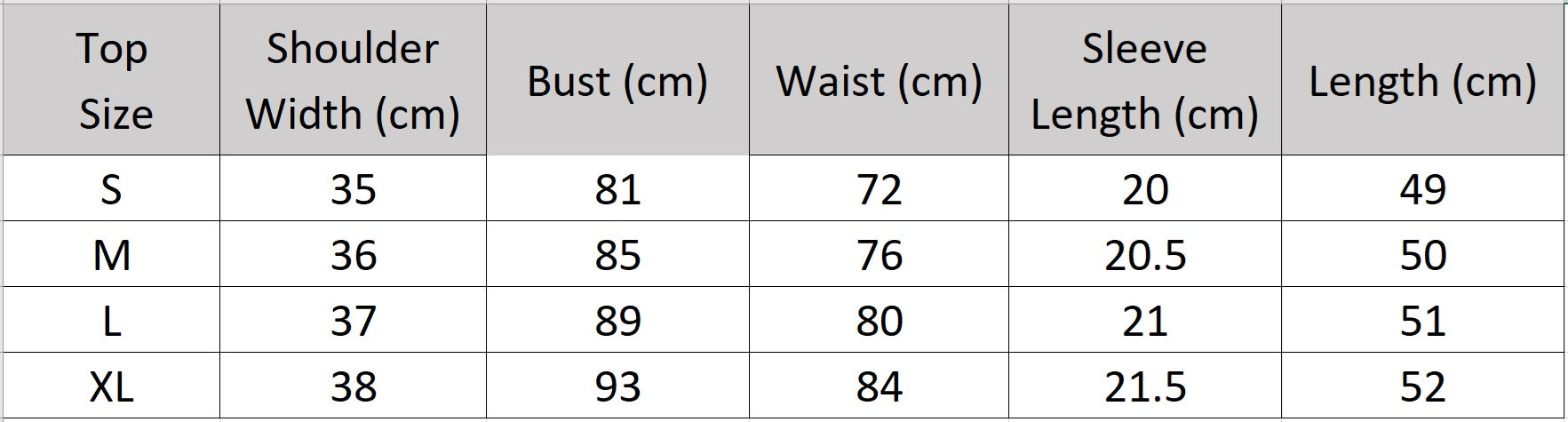 Detailed size chart for the slim-fit ribbed knit top — From Borcelleclothes.