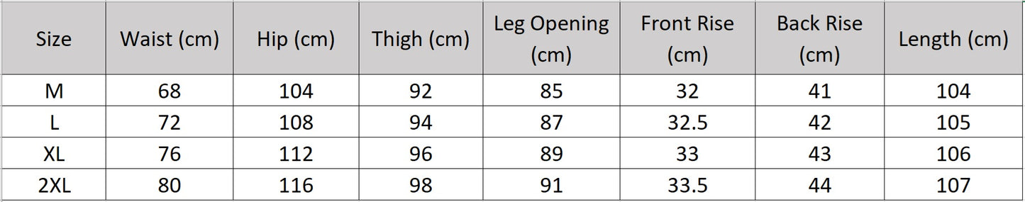 Women's size chart for a Wide-leg trousers in No Reward, crafted from 31-Momme stripe-textured Mulberry silk crepe, with front and back pleats and draped Georgette waist overlays. — From Borcelleclothes.