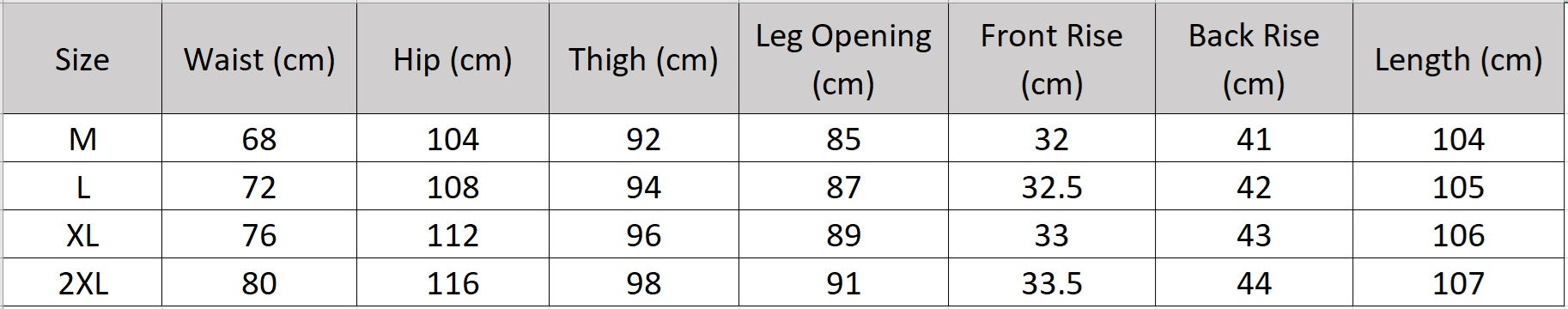 Women's size chart for a Wide-leg trousers in No Reward, crafted from 31-Momme stripe-textured Mulberry silk crepe, with front and back pleats and draped Georgette waist overlays. — From Borcelleclothes.