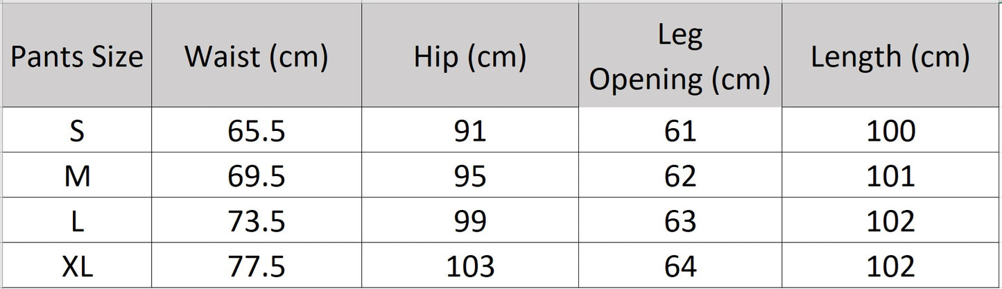 Women's size chart for the trousers of the two-piece linen blend set. Mid-waist trousers with crossed pleats. — From Borcelleclothes.