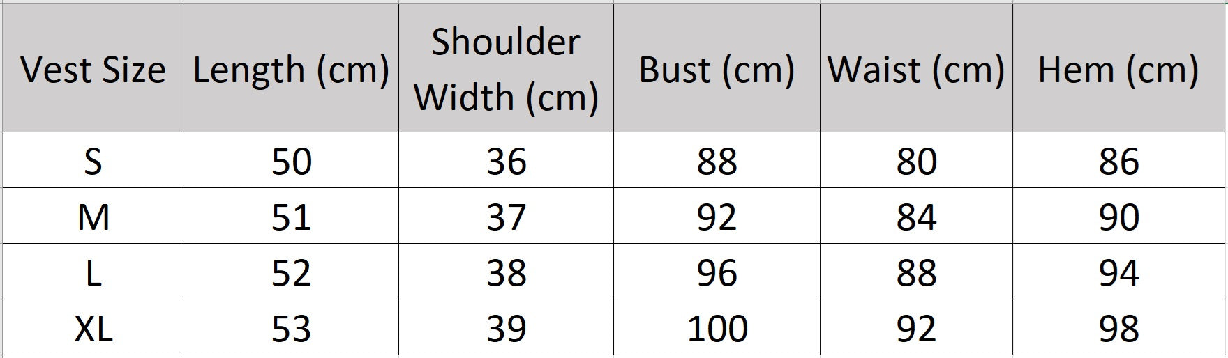 Women's size chart for a vest of the two-piece linen blend set. Tailored V-neck vest with tone-on-tone buttons. — From Borcelleclothes.