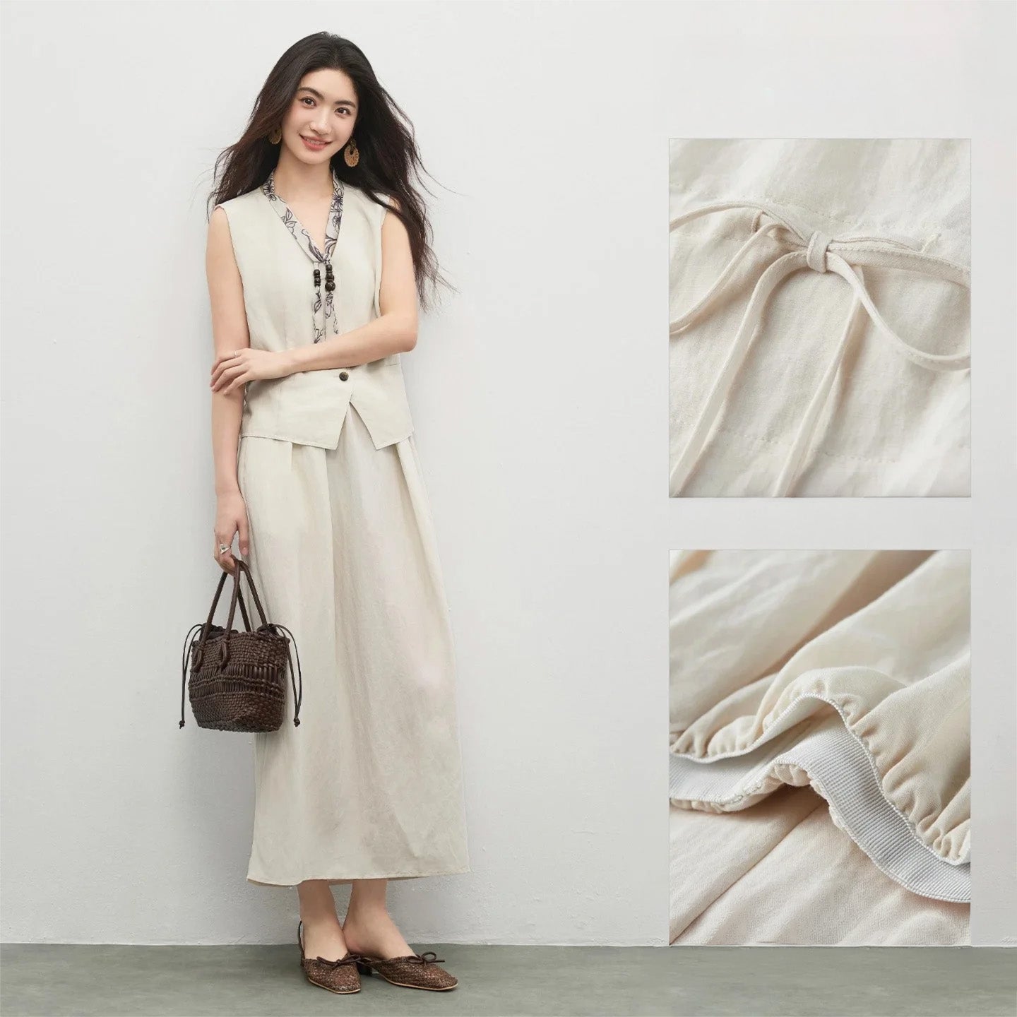 A collage showing the functional and elusive details of the back waist design — From Borcelleclothes.