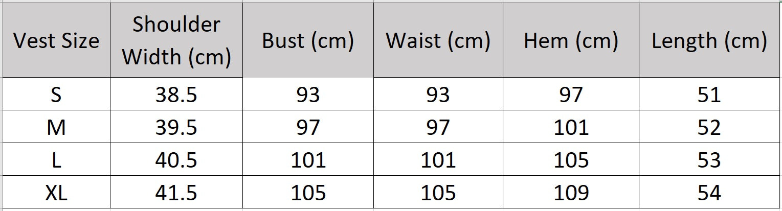 Technical size guide for the V-neck tailored vest in Ease Your Mind color — From Borcelleclothes.