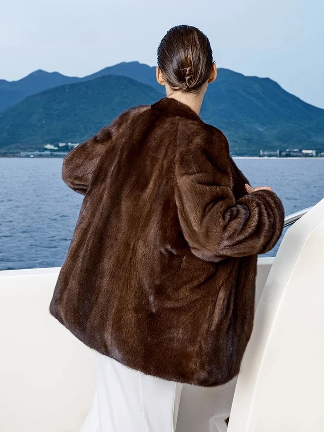 Back view of Trace of Clove mink coat, showing precise tailoring and softened sheen — From Borcelleclothes.