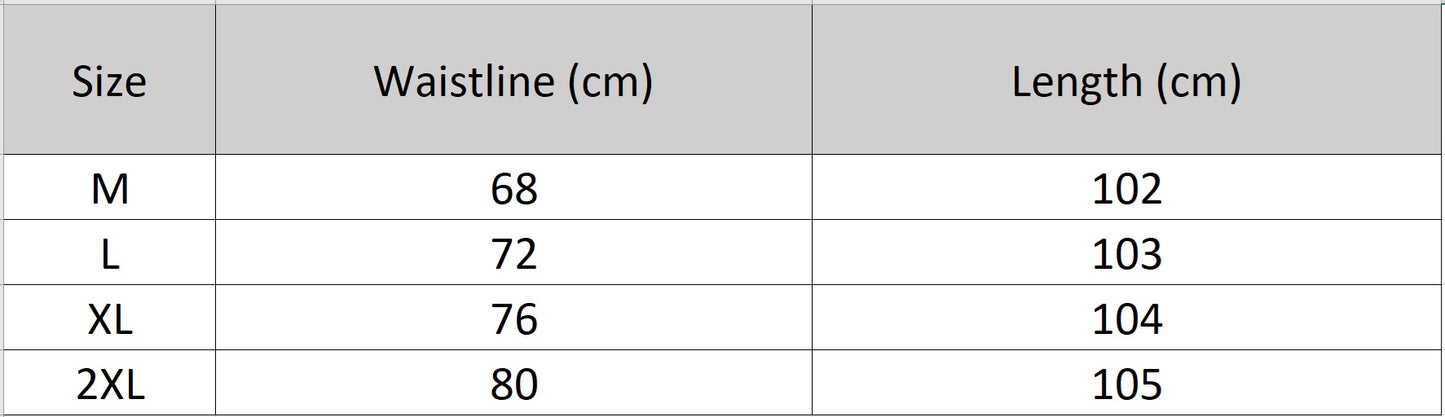 Women's size chart for a luxury golden-mustard silk wrap midi skirt with structured panels, delicate pintuck details, and flowing georgette hem. — From Borcelleclothes.