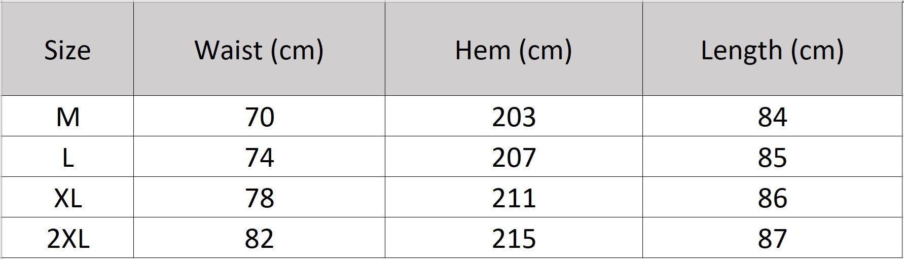 Women's size chart for a flared midi cargo skirt crafted from premium Grade 6A Mulberry silk poplin in Bitter Chocolate. Features structured panel seam pockets and an elasticated back. — From Borcelleclothes.