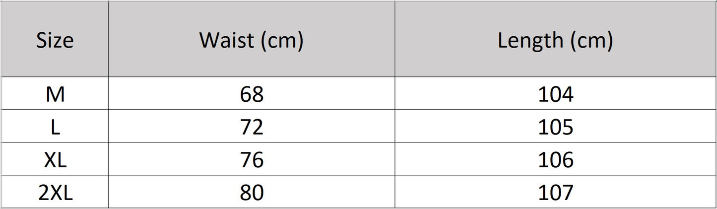 Women's size chart for an ankle-length 12-momme Mulberry silk georgette skirt in Cross Waves hue. The unique waist pleats open dynamically, forming structural aqua vortexes. — From Borcelleclothes.