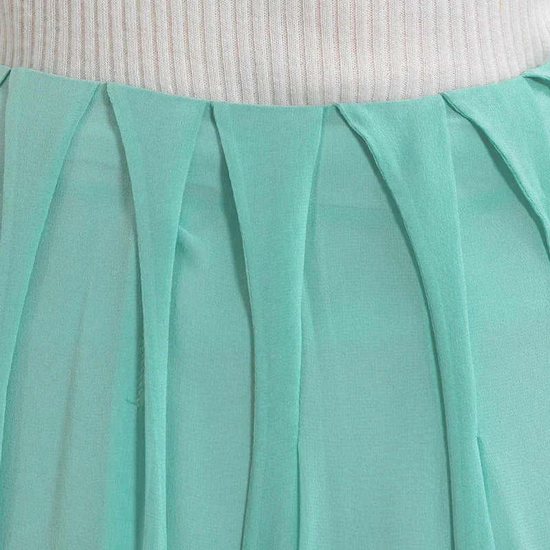 Back view of the waist section and neat stitching on a women's Mulberry silk skirt in Cross Waves — From Borcelleclothes.