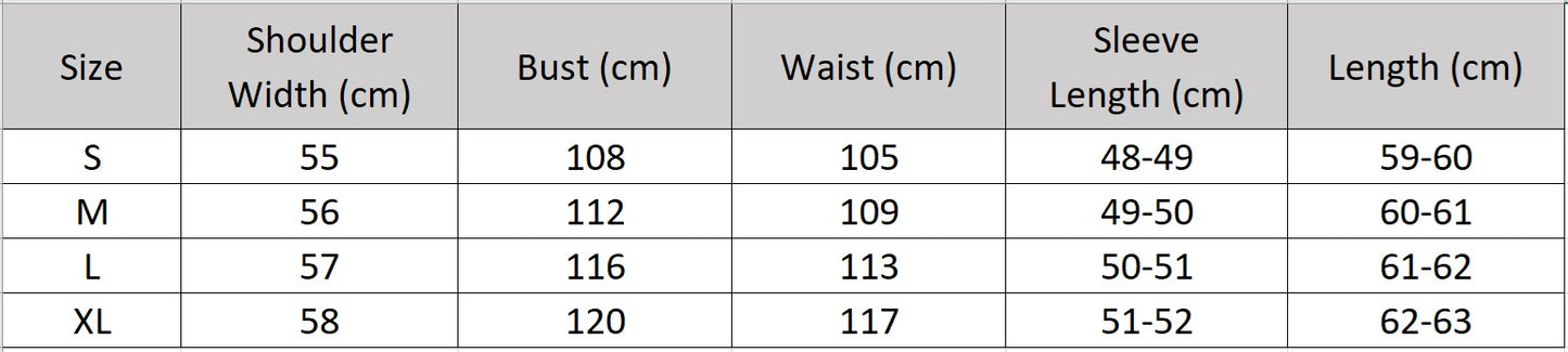 Women's size chart for a cropped double-breasted 100% virgin wool jacket, featuring notch lapels and hand-finished double-faced construction. — From Borcelleclothes.