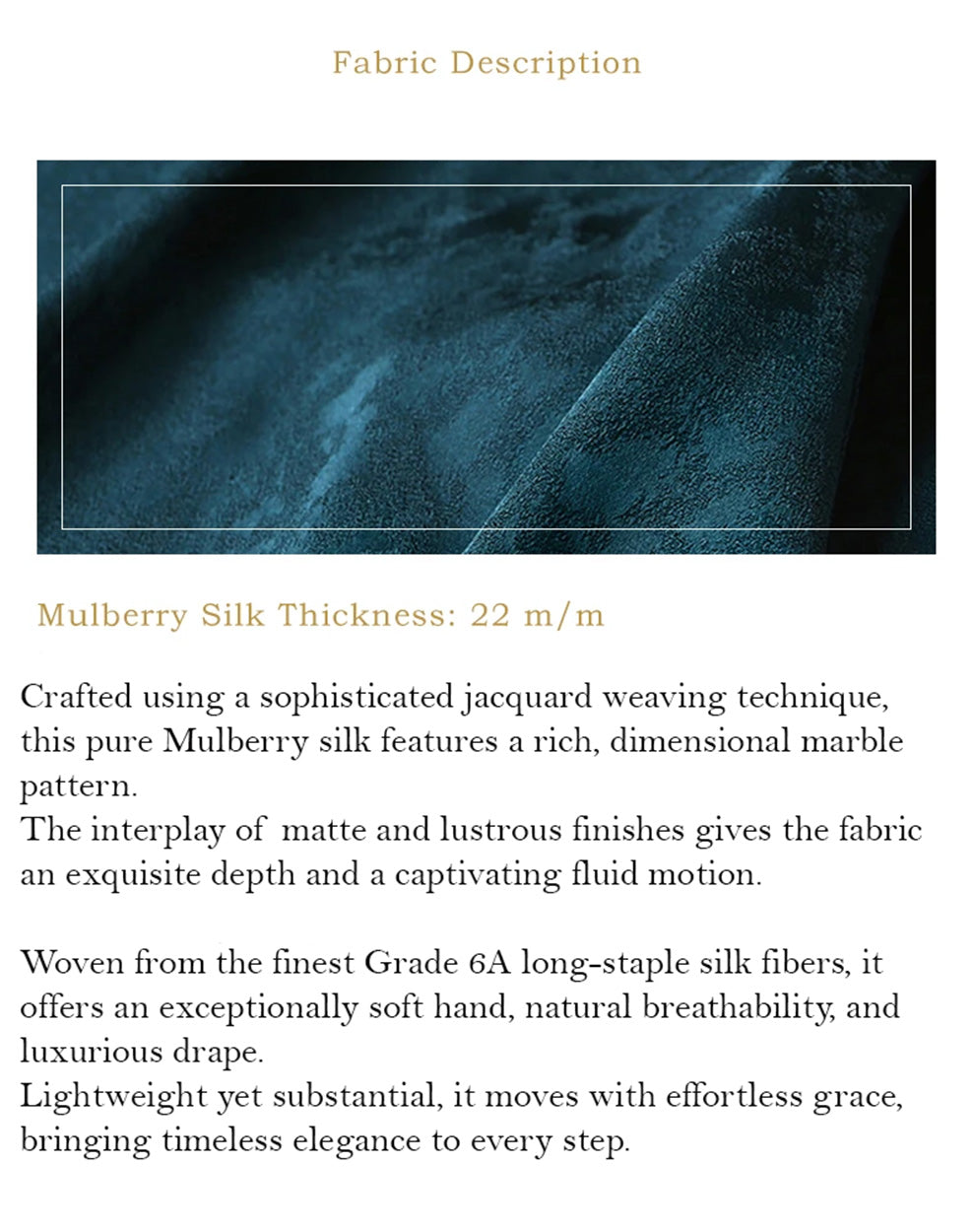 Close-up detailed view of the unique 'Conciliatory Emerald' marble pattern on the 22 Momme mulberry silk jacquard, showcasing the alternating matte and glossy finishes. — From Borcelleclothes.