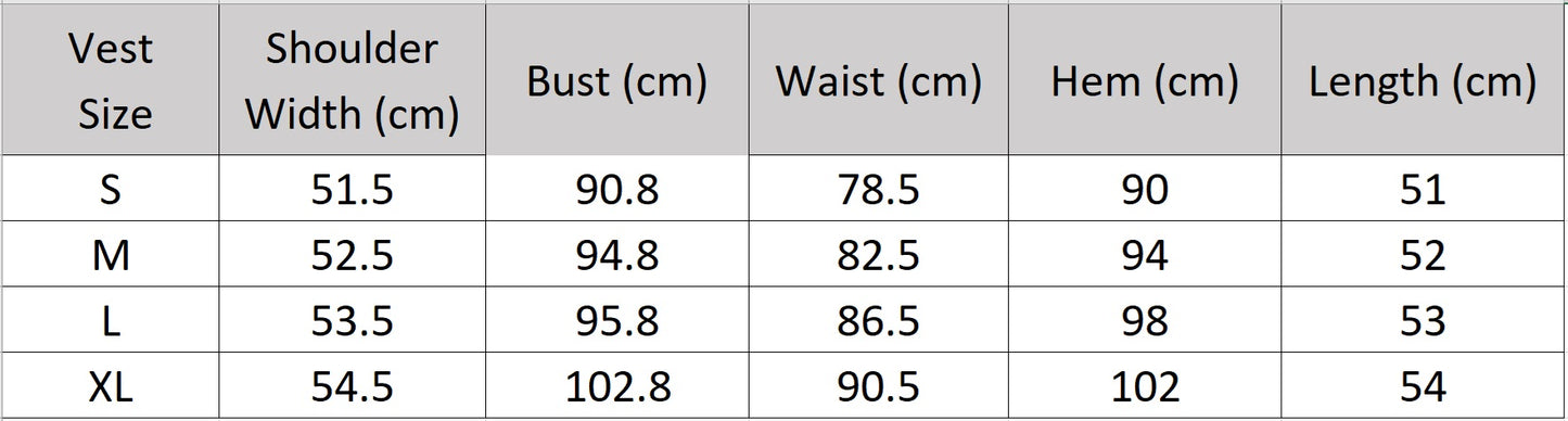 Technical sizing guide for the L'Oiseau Bleu pleated vest to ensure a perfect, tailored fit — From Borcelleclothes.