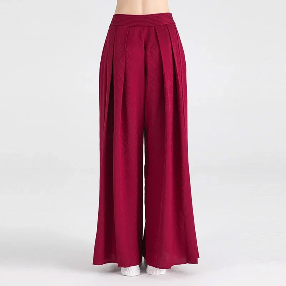 Back view of women’s pleated yoke Mulberry silk trousers in Queen of Night — From Borcelleclothes