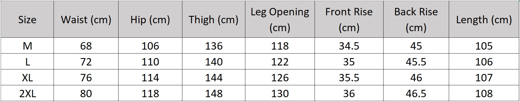 Women's size chart for a Floor-length silk trousers in Queen of Night color, crafted from 100% Grade 6A Mulberry silk jacquard with a pleated waist yoke, featuring a V-cut at the front. — From Borcelleclothes.