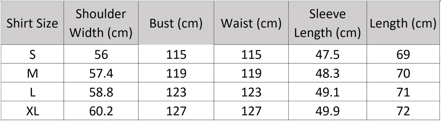 Size chart for the women’s semi-sheer lyocell shirt. — From Borcelleclothes.