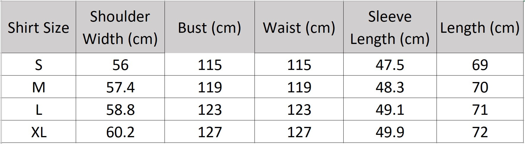 Size chart for the women’s semi-sheer lyocell shirt. — From Borcelleclothes.