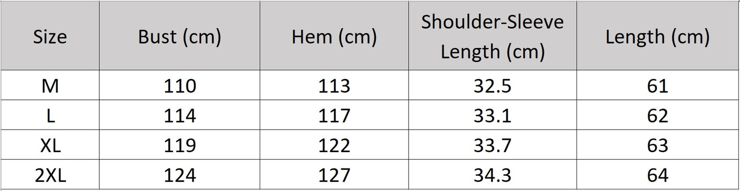 Women's size chart for a 19 momme Mulberry silk Sangbo jacquard blouse with light-reflective flecks. Features short kimono sleeves, turned-back cuffs, and a cat's-eye button closure. — Froom Borcelleclothes.