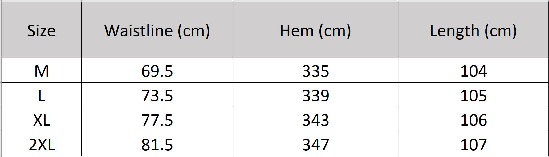 Women's size chart for a heavyweight 6A Grade Mulberry Silk skirt in Wandering River, featuring a sculptural arched inset panel construction and an innovative, geometric tiered facing. — From Borcelleclothes.