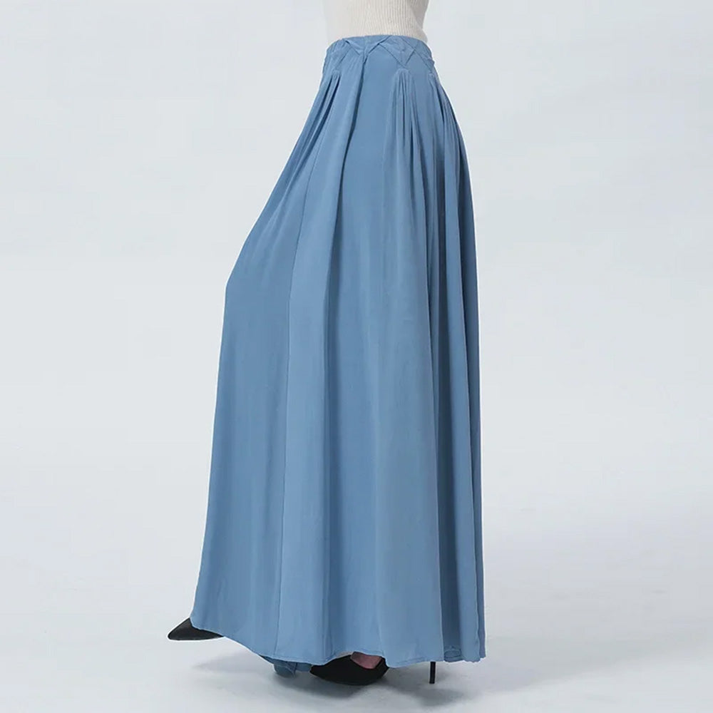 Women's heavyweight 6A Grade Mulberry Silk skirt in Wandering River, featuring a sculptural arched inset panel construction and an innovative, geometric tiered facing. — From Borcelleclothes.