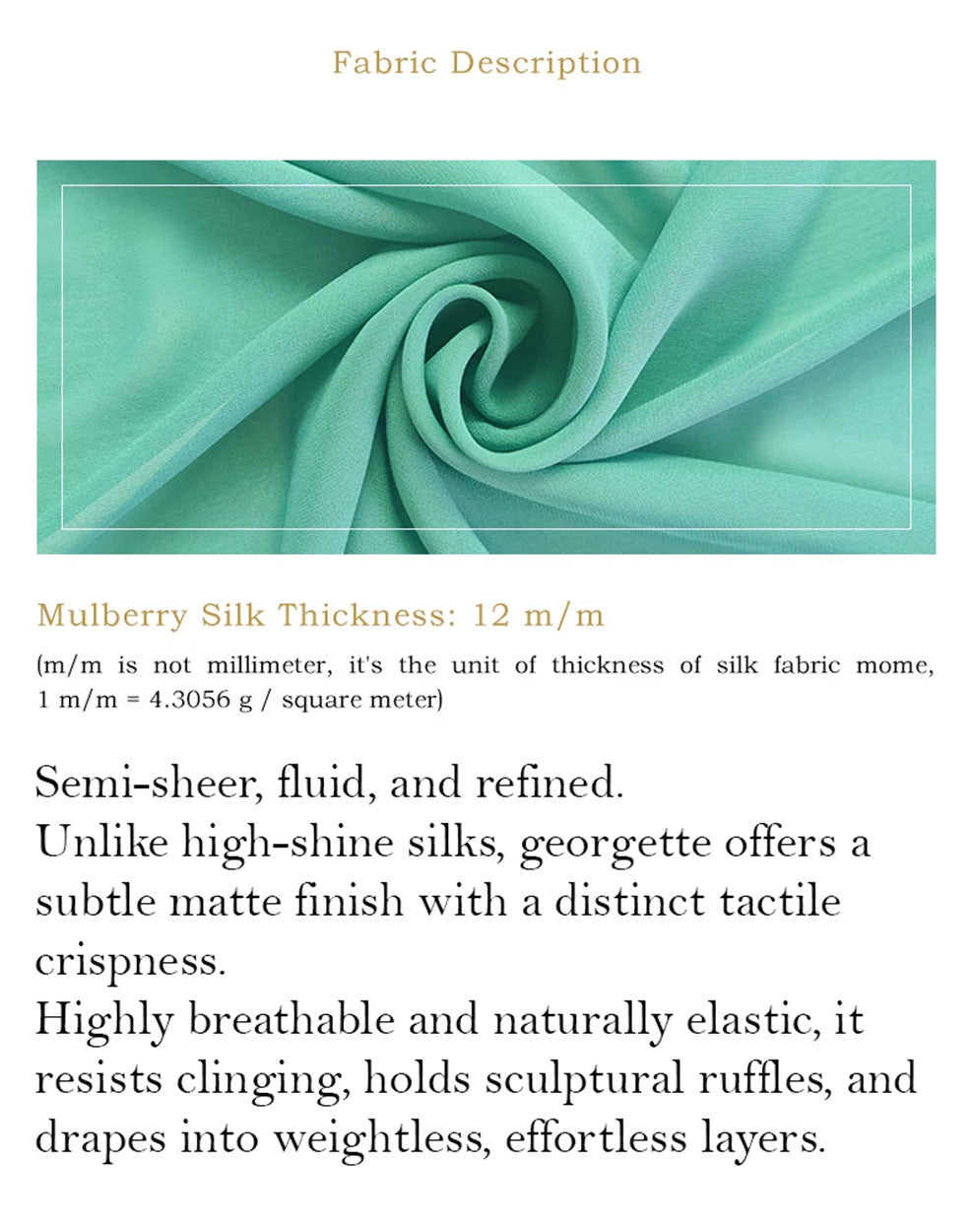 Close-up of the Calm Jade silk georgette spiral folded texture — From Borcelleclothes.