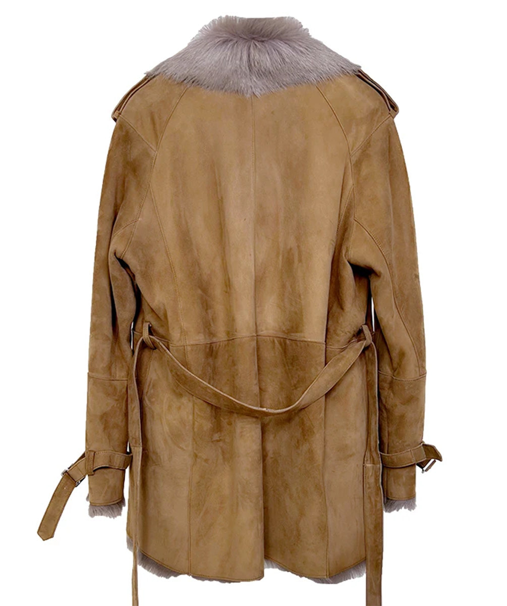 Back view of the Gold Ransom goatskin coat — From Borcelleclothes.