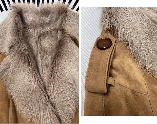 Collage showing collar and shoulder strap details of Gold Ransom coat — From Borcelleclothes.