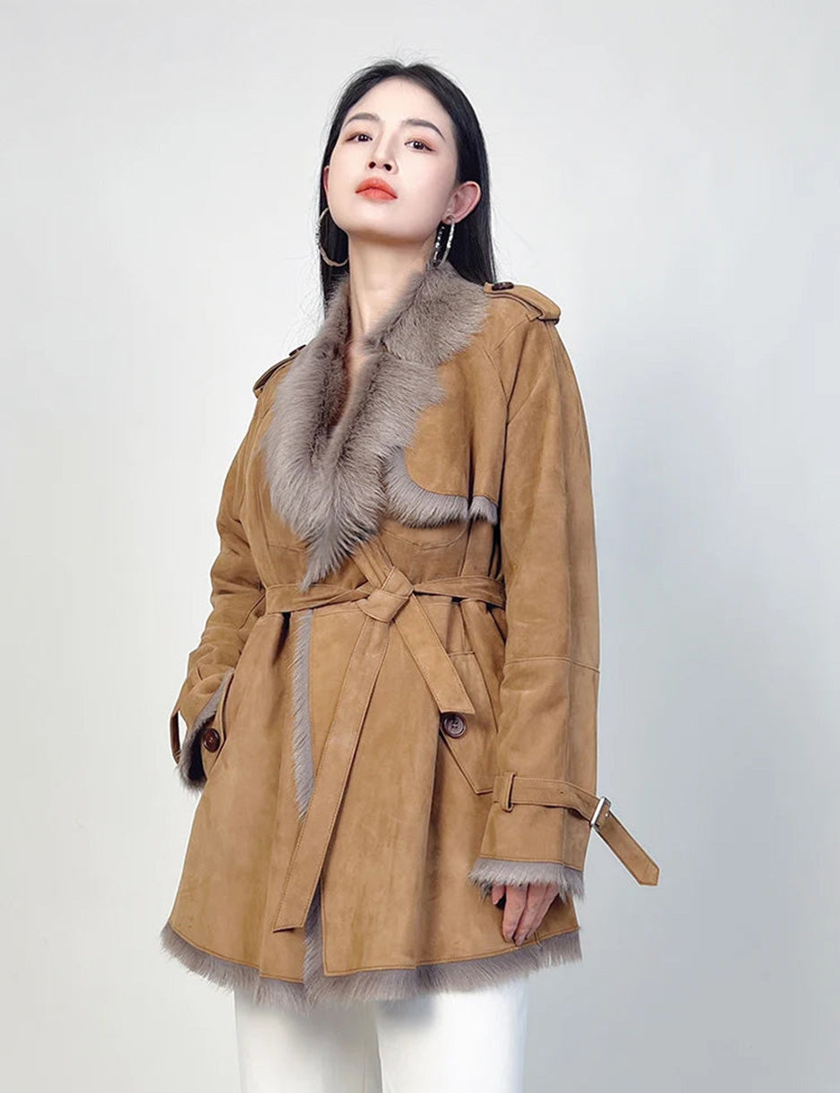 Model looking straight, hand resting in flap pocket — From Borcelleclothes.