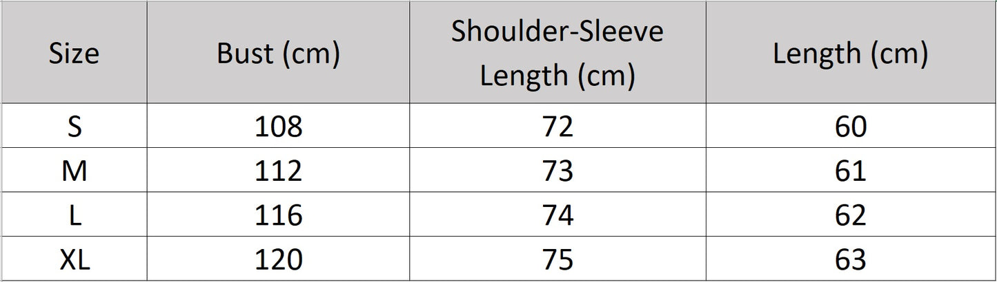 Women's size chart for a Suede-faced goatskin jacket with convertible collar and horn buttons. — From Borcelleclothes.