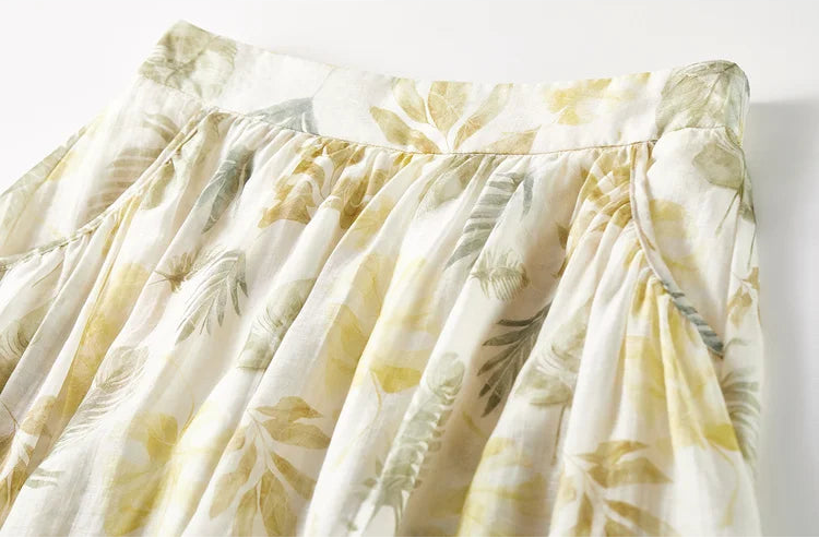 The upper section of the Sydney Breeze skirt, showing the fixed tailored waistband and gathered pleats — From Borcelleclothes.
