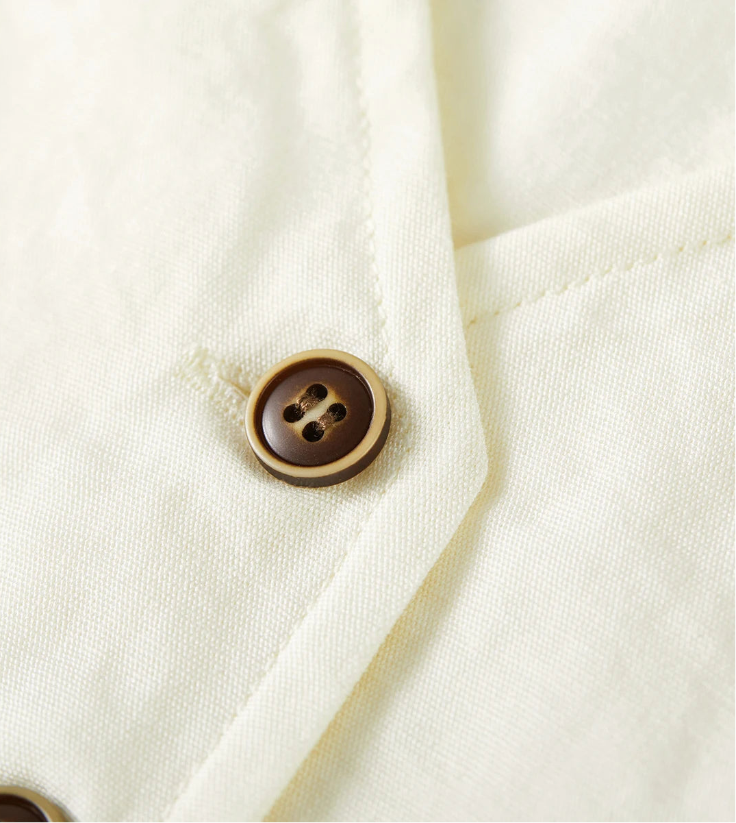 Close-up of the upper contrast button on the Sydney Breeze tailored vest — From Borcelleclothes.